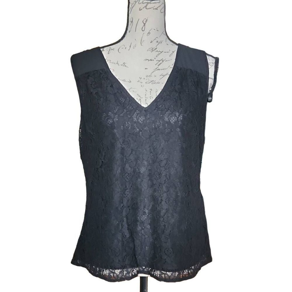 Laundry by Shelli Segal Size Medium Sheer Black Lace Sleeveless Blouse